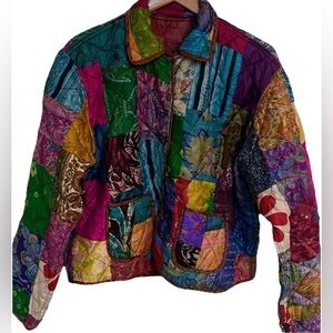 ArteZen Vintage Patchwork Silk Reversible Jacket SZ S Very Rare Button Closure